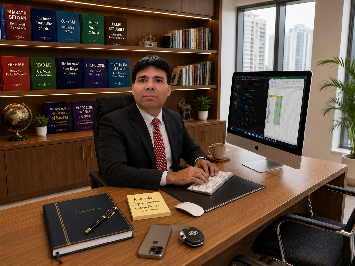 Jog Lal at his desk